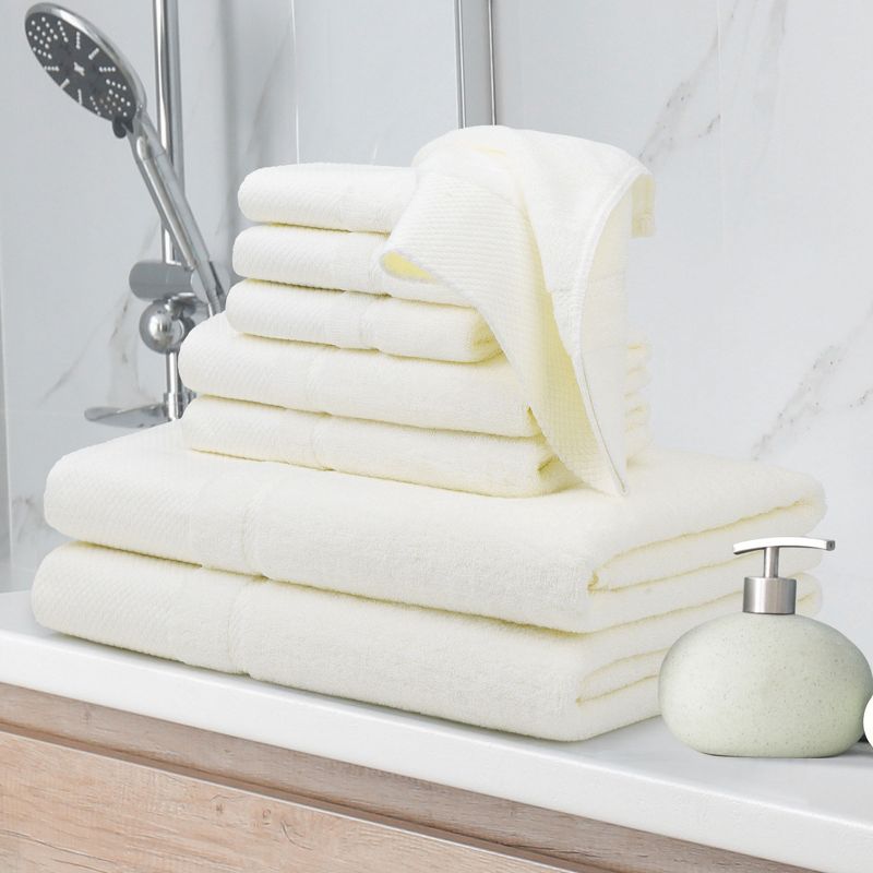 PiccoCasa 100% Combed Cotton Soft 600 GSM Absorbent lightweight Shower Towel Set 8 Pcs, 3 of 6