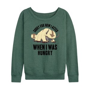 Women's - Avatar: The Last Airbender - Appa Hungry Lightweight French Terry Wide Neck Long Sleeve Shirt - 1 of 4