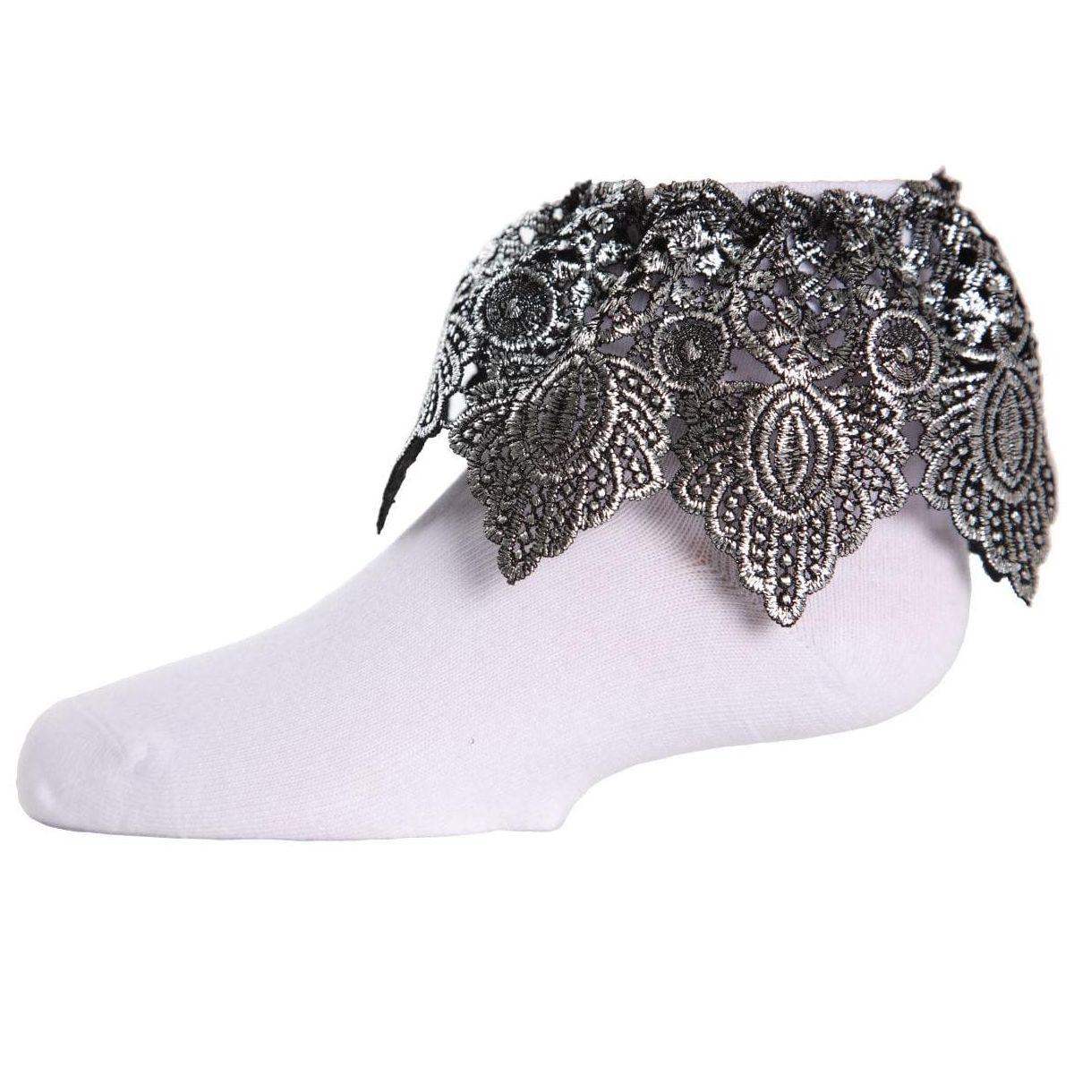 Memoi Metallic Leaf Girls Cotton Blend Anklet Socks - thumbnail 3