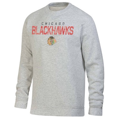 NHL Chicago Blackhawks Men's Long Sleeve Ash Gray Crew Neck Fleece Hooded Sweatshirt