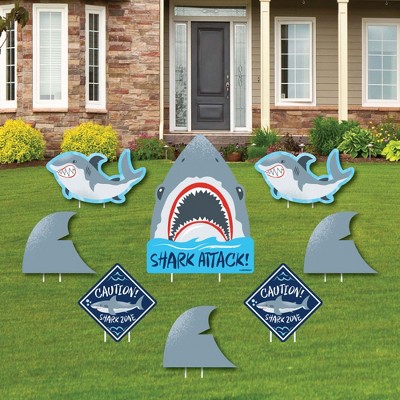 Big Dot of Happiness Shark Zone - Yard Sign and Outdoor Lawn Decorations - Jawsome Shark Viewing Week Party or Birthday Party Yard Signs - Set of 8