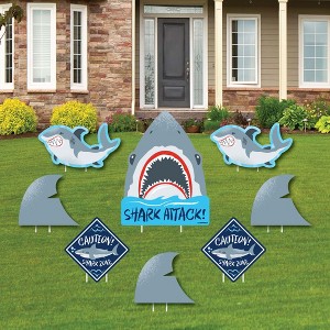Big Dot of Happiness Shark Zone - Yard Sign and Outdoor Lawn Decorations - Jawsome Party or Birthday Party Yard Signs - Set of 8 - 1 of 4
