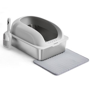 Kumasinova Odor Resistant Cat Litter Box with 201 Stanless Steel Tray,Suitable for Cats up to 15lbs,Sand Drop Pedal Design,White - 1 of 4