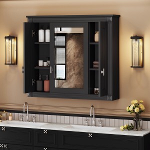 APRILSOUL Bathroom Wall Cabinet with Mirror, Wall Mounted Medicine Cabinet with 4 Shelves, Mirrored Door Over Toilet Storage Cabinet - 1 of 4