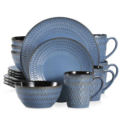 vancasso 16 Piece Dinnerware Blue Ceramic Tableware Set Service For 4 People