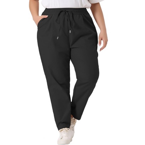 Agnes Orinda Women's Plus Size Straight Leg Drawstring Elastic Loose Comfy  with Pockets Lounge Pants Black 1X