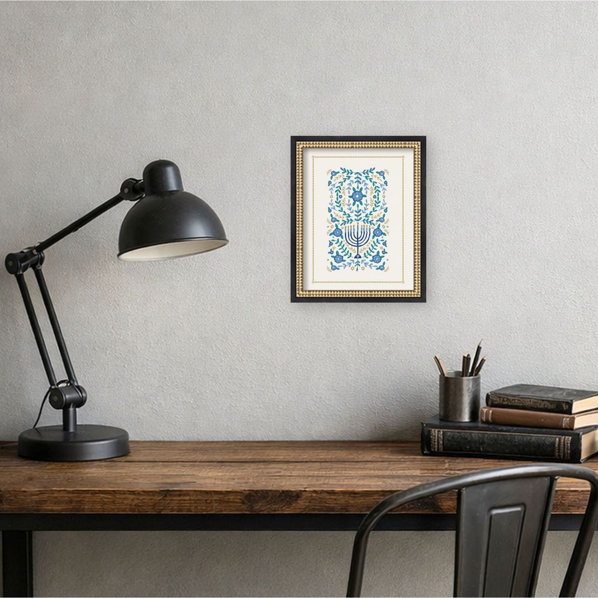 Kate and Laurel VYD Hanukkah Garden by Vicky Yorke Framed Mounted Canvas Wall Art Print, Castellan Black, 13x16 - thumbnail 5