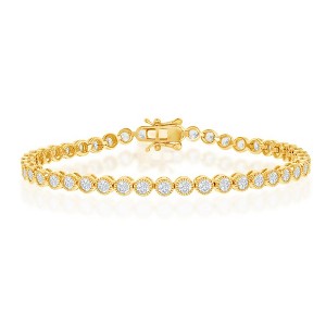 Bella Silver Sterling Silver, 4mm Round CZ Tennis Bracelet - Gold Plated - Gold - 7.5 Inch - 1 of 2