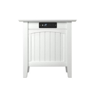 White Wood Chair Side Table with USB Charging Ports