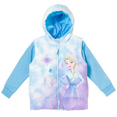 Disney Frozen Elsa Girls Zip Up Vest 2fer Jacket Little Kid : Target