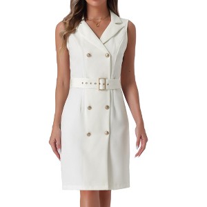 Allegra K Women's Sleeveless V Neck Notched Lapel Double Breasted Belted Work Office Dress - 1 of 4