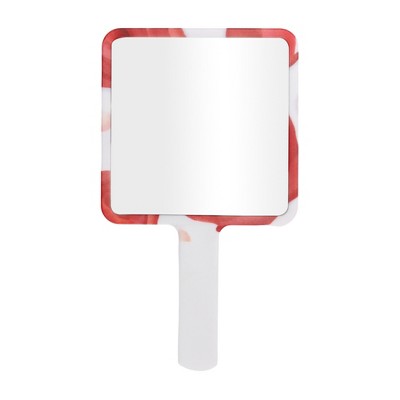 Unique Bargains Floral Square Handheld Mirror White Red 1 Pc