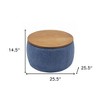 HomeRoots 26" Blue and Brown Fabric And Wood Reversible Tray Top Round Storage Ottoman - 3 of 4