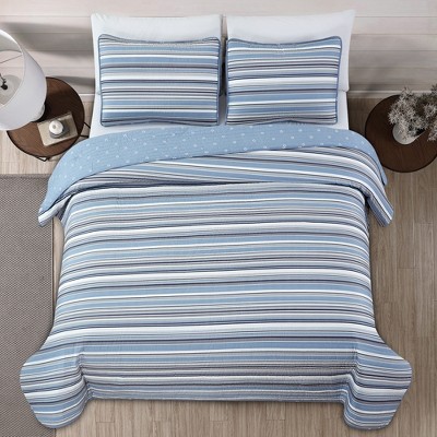 Blue and Grey Twin Reversible Microfiber Quilt Set