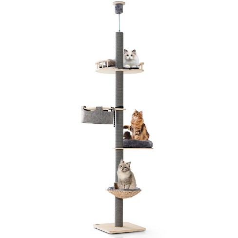 Costway 5 tier Floor To Ceiling Cat Tree W 93 107 Adjustable Height Cozy Hammock Bed Target