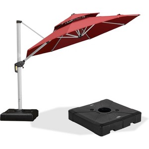 PURPLE LEAF Outdoor Patio Umbrella Offset Cantilever with Base 360 Degree Rotation Round Market Umbrella for Deck Pool and Garden - 1 of 4