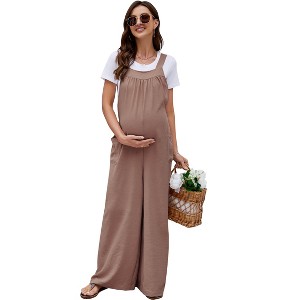 WhizMax Women Maternity Summer Casual Loose Jumpsuit Sleeveless Tie Loose Jumpsuit with Pockets Workwear - 1 of 4