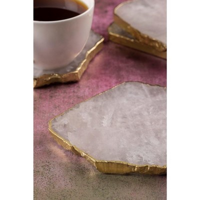 Dazzle Rose Quartz and Gold Stone Coasters, Set of 4