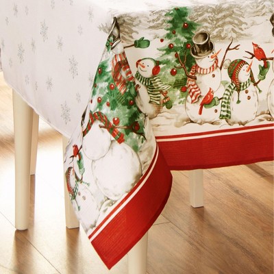 Snowman Winterland Red and Green Polyester Holiday Tablecloth