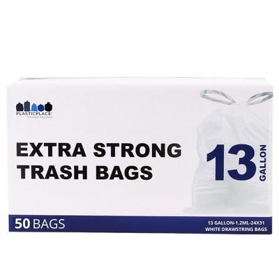 Plasticplace 13 Gallon Drawstring Trash Bags, Black (50 Count) : Target