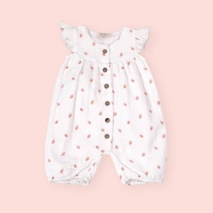 Girls' Strawberry Muslin Baby Romper - VIVERANO Organics - 1 of 3