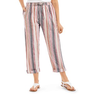 Collections Etc Striped Cuffed Hem Pull-On Elasticized Waist Capris - 1 of 4
