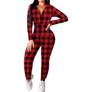 Ekouaer Christmas Onesie for Women Hooded Jumpsuit Long Sleeve Zip Up One Piece Pajamas Novelty Sleepwear - 1 of 3