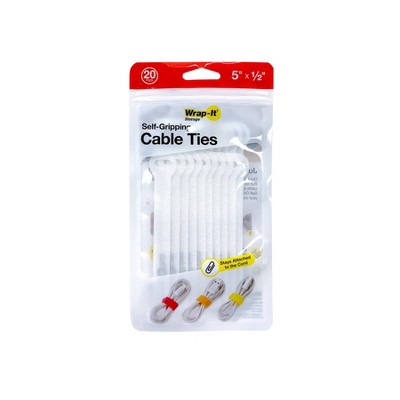 Wrap-It 20pk Self Gripping Cable Ties 5" White