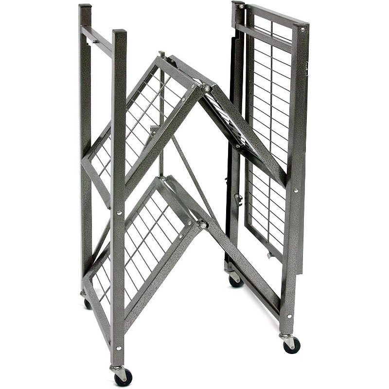 Origami R3 General Purpose Foldable 3-Tiered Shelf Storage Rack with Wheels for Home, Garage, or Office, Pewter (6 Pack), 4 of 7