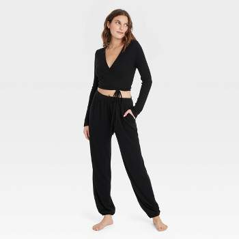 Women's Fleece Wide Leg Lounge Pajama Pants - Colsie™ Black L : Target