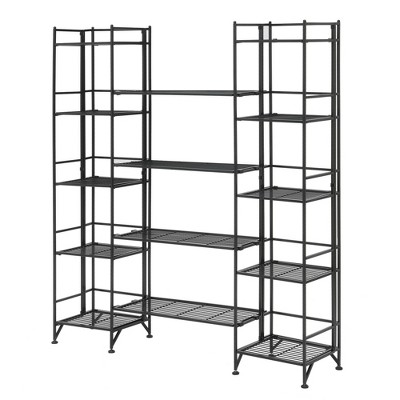 57.5" Extra Storage 5 Tier Folding Metal Shelves with Set of 4 Extension Shelves Black - Breighton Home