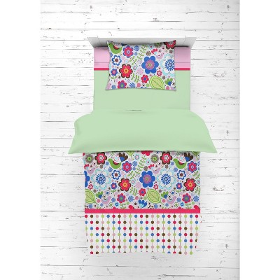 Bacati - Botanical Floral Birds Pink Multicolor 4 pc Toddler Bedding Set