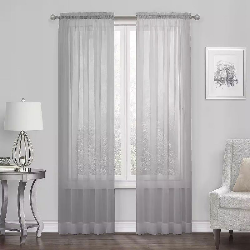 Kate Aurora Essential 1 Piece Silver Gray Sheer Voile Rod Pocket Window Curtain Panel, 1 of 4