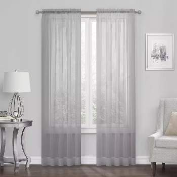 Kate Aurora Essential 1 Piece Silver Gray Sheer Voile Rod Pocket Window Curtain Panel
