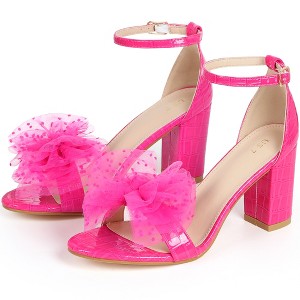 BLISSFUL STEP Women's Mesh Bow Tie Ankle Strap Chunky Heel Sandals - 1 of 3