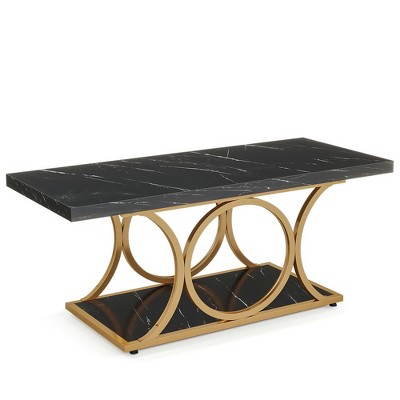 Resenkos Center Coffee Table, Living Room Table,Rectangle Coffee Table, 47.24" Center Table with Faux Marble Top,Faux Marble Black & Gold