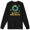 Pac-Man Happy Holidays Crew Neck Long Sleeve Black Adult Tee - image 2 of 4