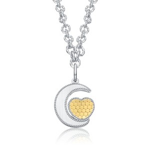 Guili Two-Tone Crescent Moon and Heart Pendant Necklace - Romantic, Elegant Jewelry for a Stylish, Sentimental Look, Perfect for Any Occasion - 1 of 2