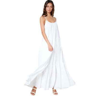 Slickblue Women's Maxi Dress with Pockets, Adjustable Straps, Vacation Outfit, Pink or White, Size S-L