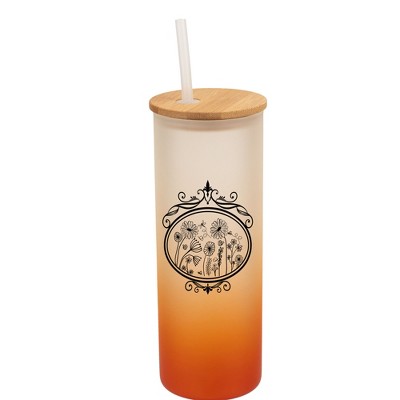 Elanze Designs Flower Garden Mirror Damask Frame Wrap-Around Design 25 Ounce Frosted Gradient Glass On-The-Go Coffee Travel Skinny Tumbler Mug Cup,