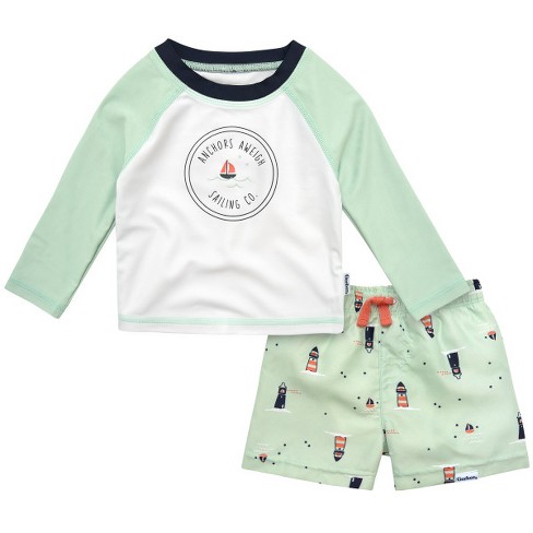 Gerber Baby And Toddler Boys Long Sleeved Rashguard Swimsuit Set Sailboat 12 Months 2 piece Target