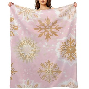 FIONECA Pink Christmas Gold Intricate Snowflake Pattern Soft Flannel Blanket Holiday Decor Warm Cozy Throw Blanket 30x40 inches - 1 of 1
