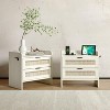 Rattan Nightstand Set of 2 w/ Charging Station, 2 Drawer Bedside Tables for Bedroom, Walnut/Cream White - 2 of 4