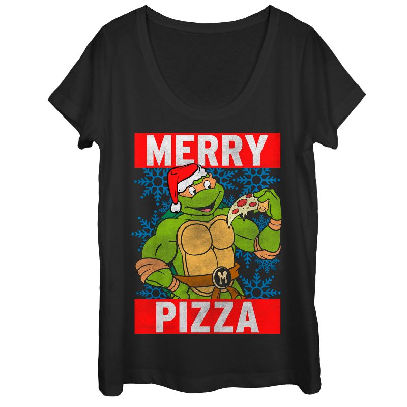 Women's Teenage Mutant Ninja Turtles Christmas Merry Pizza Scoop Neck, 1 of 4
