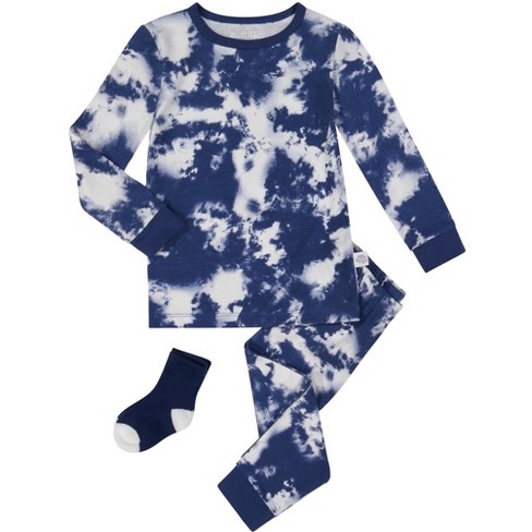 Sleep On It Infant Boys 2-Piece Super Soft Jersey Snug-Fit Pajama Set with  Matching Socks - Tie-Dye Clouds - Navy, 18M