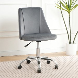 Racxily Armless Office Chair, Velvet Office Desk with Wheels, Adjustable Swivel Accent Chairs, Vanity Seat for Small Spaces - 1 of 4