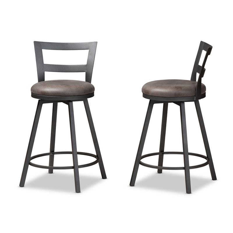 Set of 2 Arjean Faux Leather Upholstered Pub Counter Height Barstools Gray/Black - Baxton Studio, 6 of 9