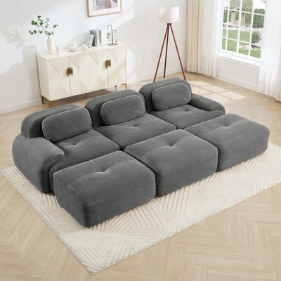 Aukfa Modular Corduroy Sectional Sofa with Ergonomic Support - Pet Friendly, Easy Assembly, Non-Slip Base Design