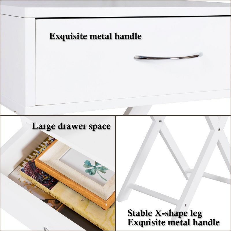 Costway Nightstand X-Shape Drawer Accent side End Table Modern Home Furniture White, 4 of 10