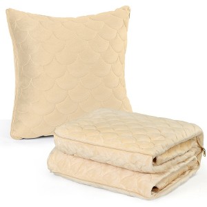 Oumilen 2-in-1 Pillow Blanket For Home and Travel Beige - 1 of 1
